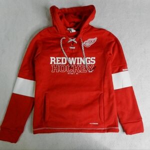 Detroit Red Wings Reebok Hooded Sweatshirt Size Small Red White Hockey Play Warm